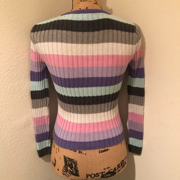 No Boundaries Striped Ribbed Long Sleeve Crew Neck Sweater- S - Picture 6 of 14